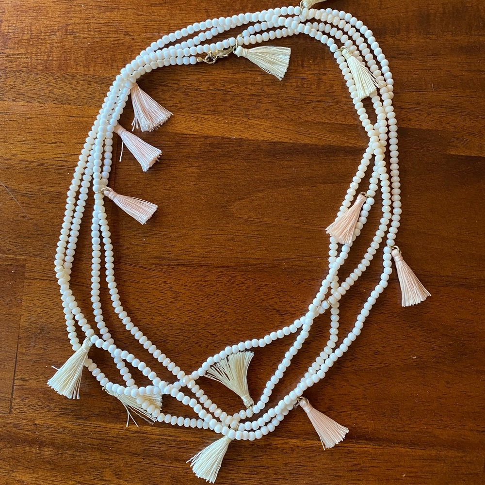 White and Light Pink Beaded Necklace